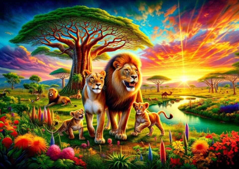 Art Çocuk Aslan Ailesi 200 Parça Puzzle