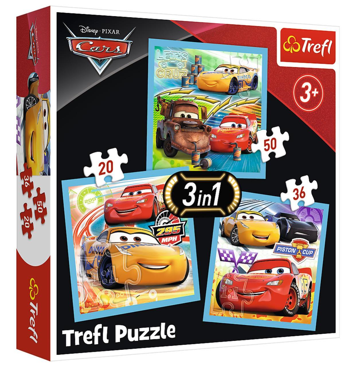 Trefl Puzzle Preparations for the Race, Disney Car 3, 3 in 1 Puzzle (20+36+50 Parça)