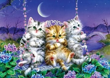 Art Puzzle Ayışığında Sallanan Kedicikler 500 Parç