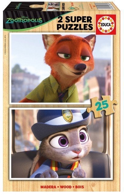 Educa Puzzle Zootropolis, Disney 2 X 25 Parça Ahşap Puzzle