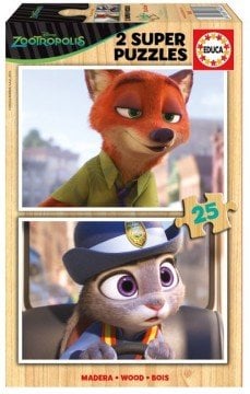 Educa Puzzle Zootropolis, Disney 2 X 25 Parça Ahşap Puzzle