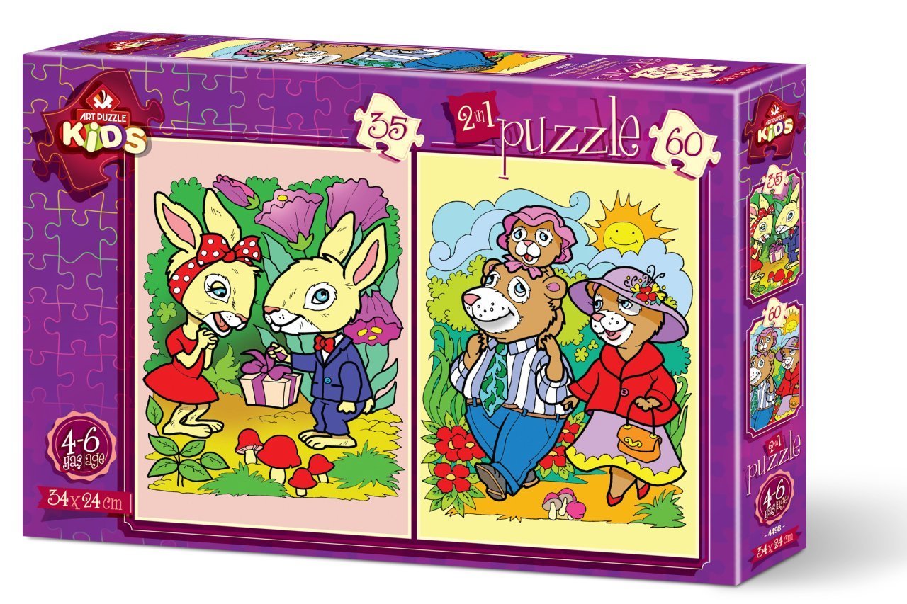 Art Puzzle Tavşanlar ve Ayı Ailesi 2'li 35+60 Parça Yapboz