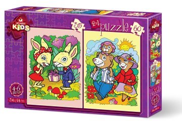 Art Puzzle Tavşanlar ve Ayı Ailesi 2'li 35+60 Parça Yapboz